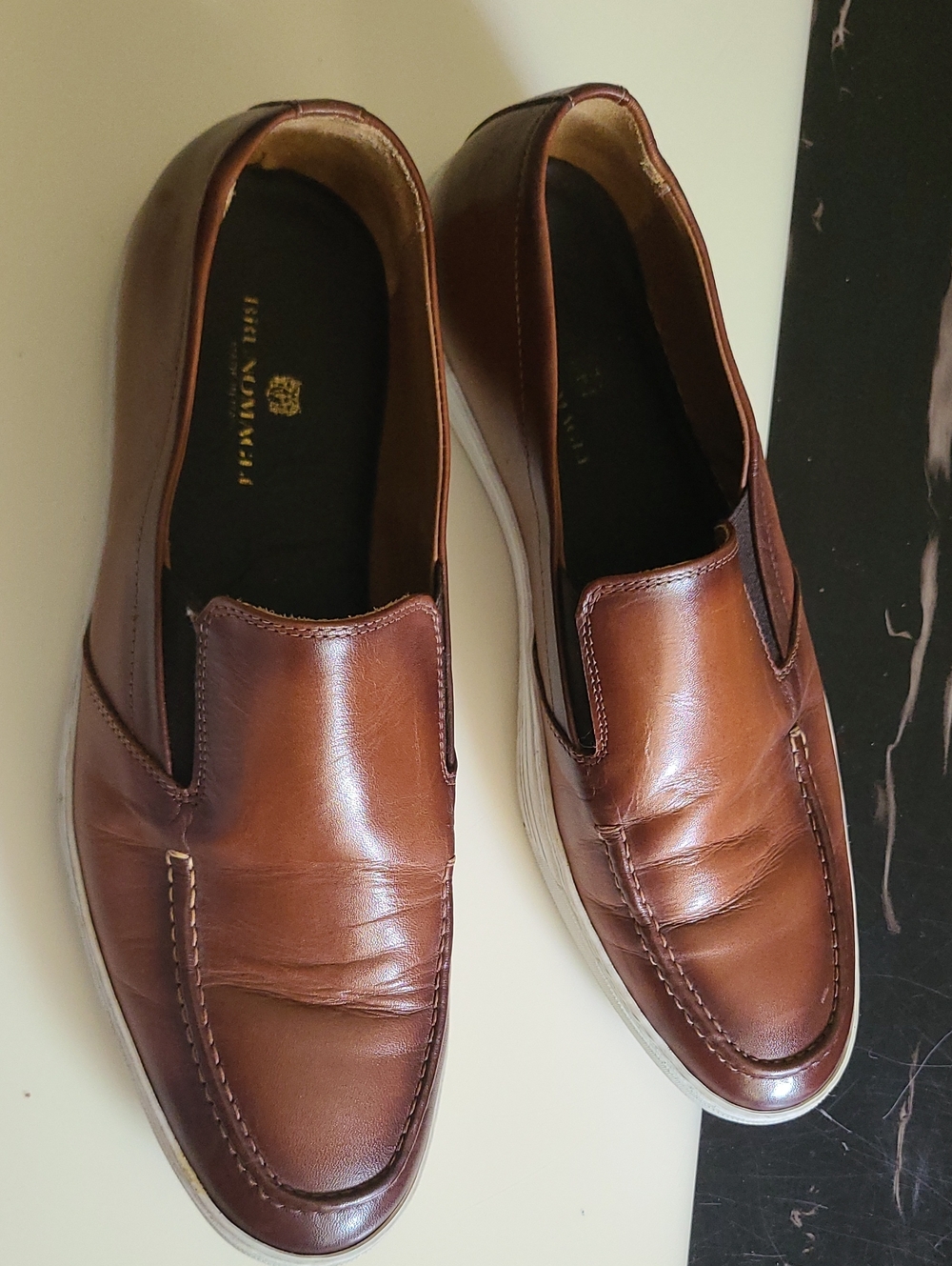 Bruno Magli Cognac Brown Leather Slip-On Loafers